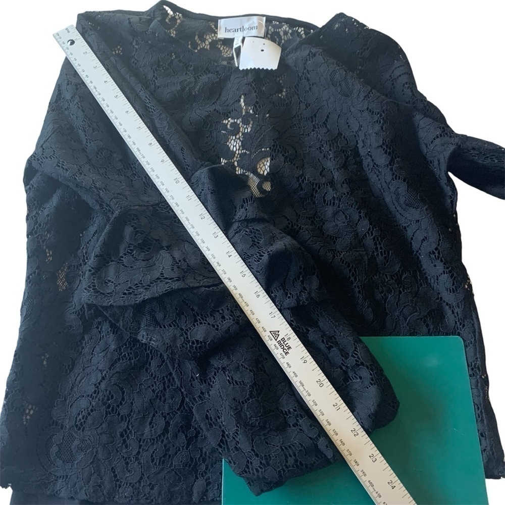 ๐ Heartloom Black Lace Top Tiered Ruffle 3/4 Sleeve Bubble Cuff Elegant Event S - Picture 13 of 14